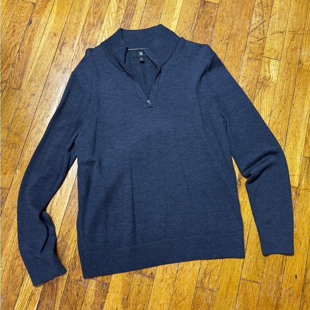 Banana Republic Men's Dark Gray Quarter 1/4 Zip-Up Merino Wool Sweater